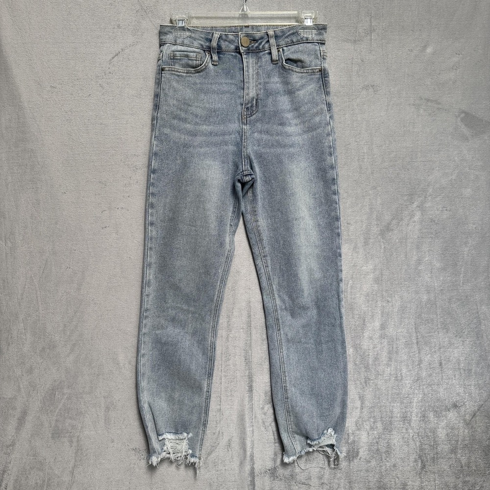 Fashion Nova Jeans Juniors 5 Light Wash High Rise Distressed Crop Frayed Hem‎